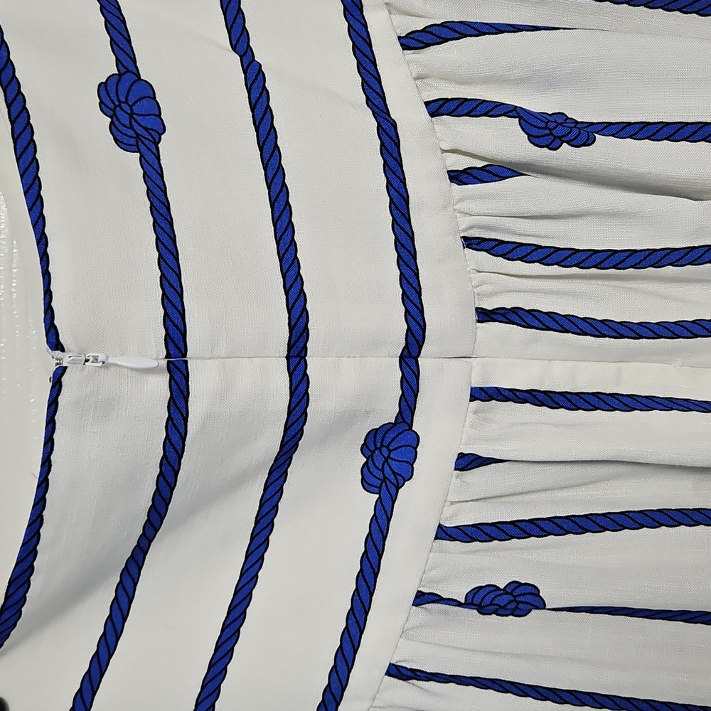 ANTONIO MELANI A-Line Flowy Maxi Skirt: White W/Blue Rope/knots: Size- 14 - Picture 8 of 16
